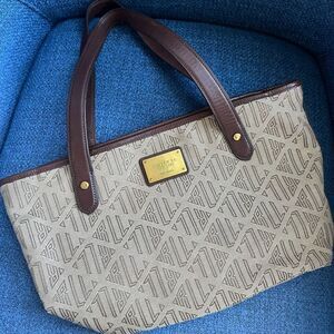 Ralph Lauren Vintage Signature Khaki Brown Medium Satchel Tote Handbag